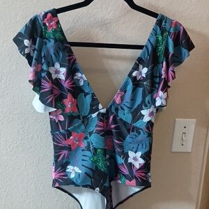 Floral Ruffle Sleeve Swimsuit